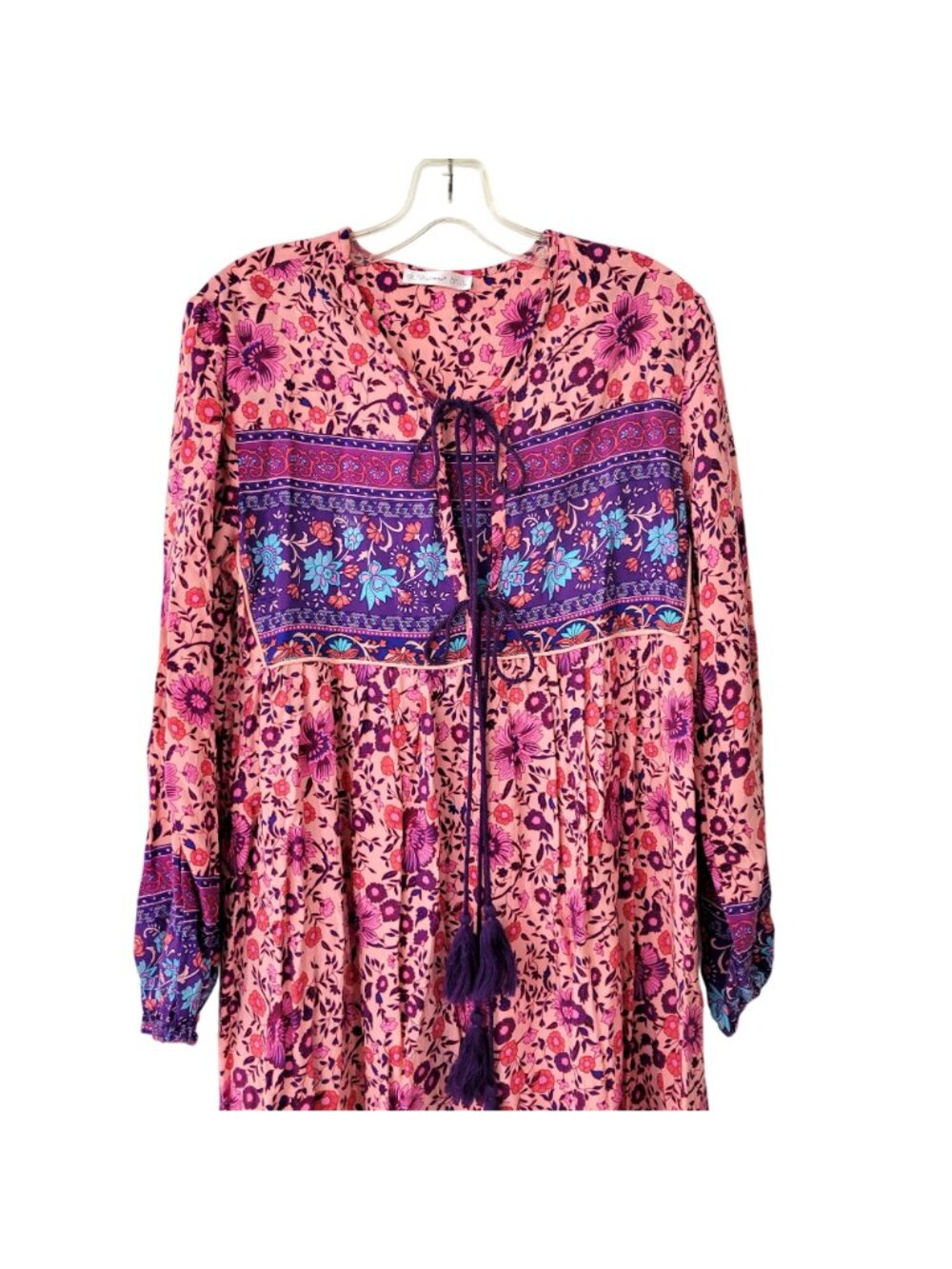 R. Vivimos Pink and Purple Boho Rayon Dress - Picture 3 of 6